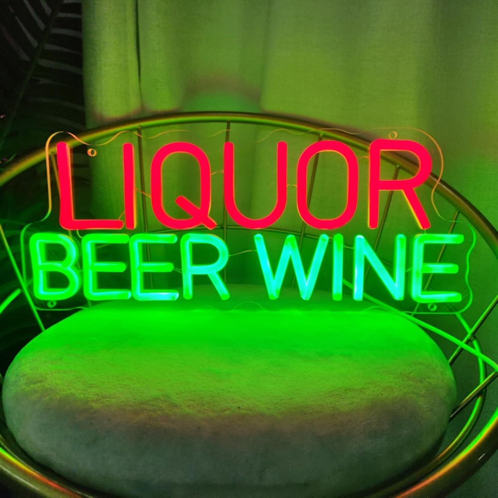 Wine Beer Whiskey Year - Neonowy znak LED na ścianę z